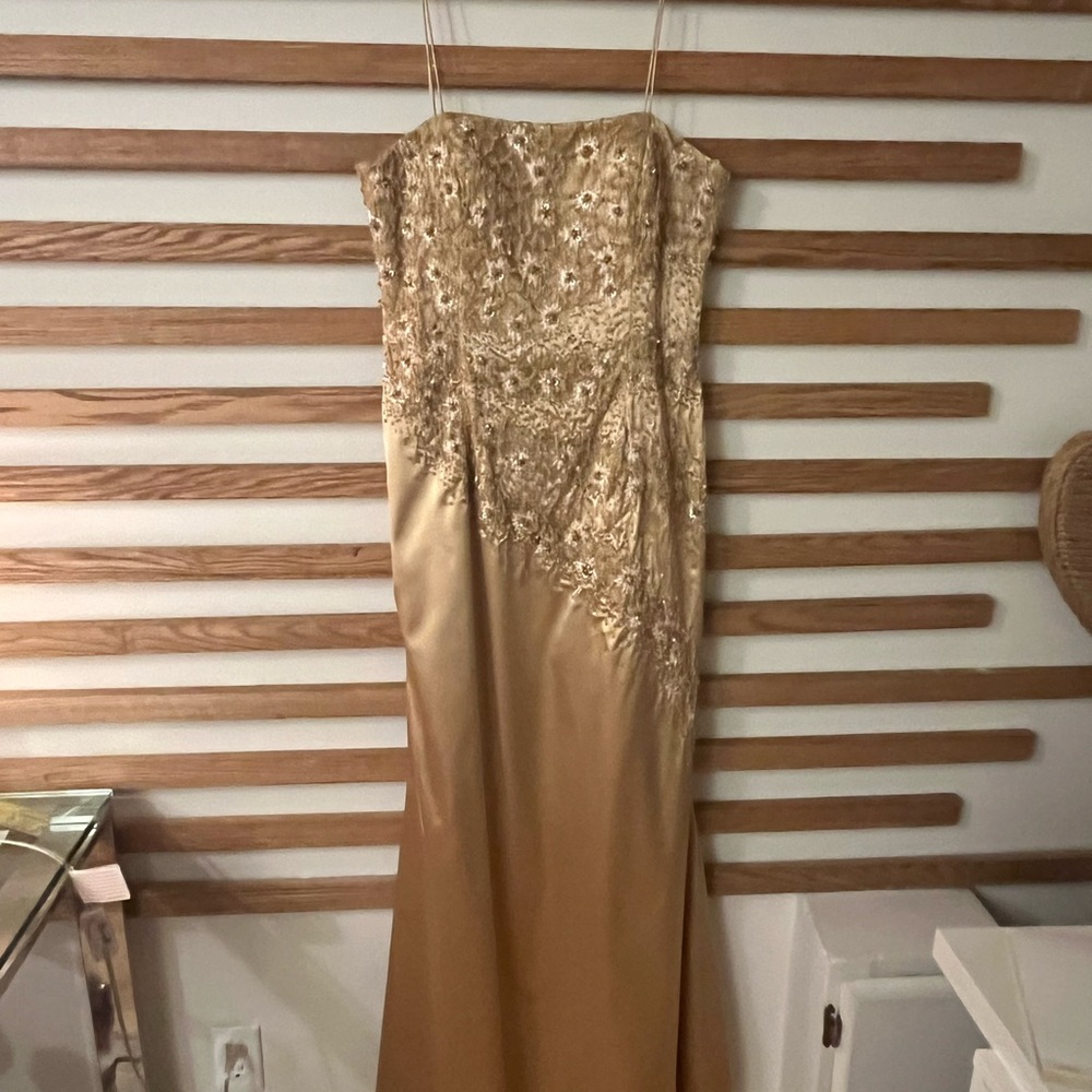 Gold Sequin Embellished Strapless Gown